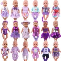 Cute Purple Mini Dress Pajama For Baby 43Cm 18Inch American Doll ClothesOur GenerationBaby New Born AccessoriesGift For Girl