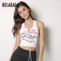 RelaGala Womens 2022 Fashion y Dark Design Skull Print Navel Tank Top