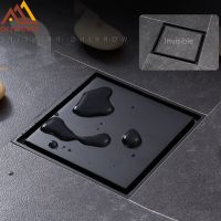 Quyanre Matte Black Square Invisible Bathroom Floor Drain Waste Grate 10X10cm Shower Drain Black Floor Drain Tile Insert Drain Traps Drains