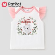 PatPat Baby Girl 100% Cotton Mesh Flutter-sleeve Koala & Letter Print Tee