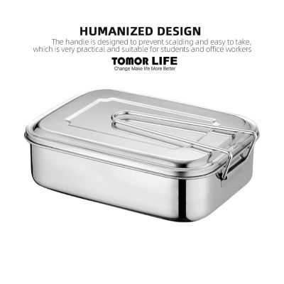 Tomor Life 304สี่เหลี่ยมผืนผ้าสแตนเลสความจุมากแบ่งกล่องอาหารกลางวันแบบเป็นช่องสำหรับนักเรียนและพนักงานออฟฟิศ