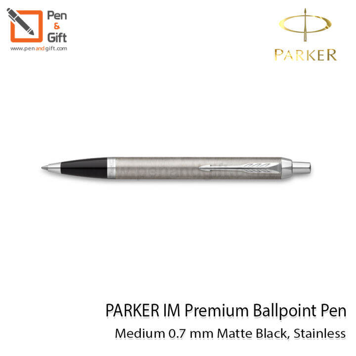 parker-im-ballpoint-pen-medium-0-7-mm-matte-black-stainless-ปากกาลูกลื่น-ป๊ากเกอร์-ไอเอ็ม-หัว-0-7-มม-สแตนเลส-คลิปเงิน-ดำด้าน-แมท-คลิปเงิน-penandgift