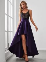 Elegant Evening Dresses V neck Backless Sparkly Beads gown 2023 ever pretty of Sexy Asymmetric Dark Purple Prom Dress Womes