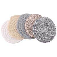 Round Cotton Braided Table Place Mats Coaster Non-Slip Table Mats Set of 5 Cups Dining Kitchen Washable Small