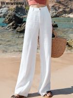 กางเกงเอวสูงกางเกงขาม้าสำหรับผู้หญิงสวยผ้าฝ้ายลินินแบบลำลองขากว้างกางเกงชายหาด Boho ทรงหลวมเอวสูงกระโปรงแม็กซี่ผ้าชิฟฟอนกางเกงขายาวกางเกงขายาวแบบหลวมตรงสีพื้น