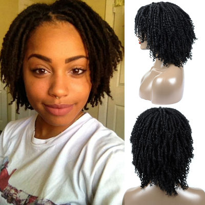 Short Dreadlock Curly Wig for African Women Synthetic Soft Faux Locs crochet Twist hair Wigs Black Bouncy locs Braids Wig