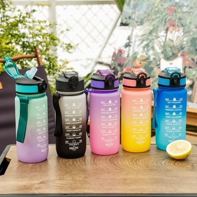 600ML Colorful Water Bottle Motivational Drinking Bottle Sports Water Bottle with Time Marker Portable Reusable Plastic Cups