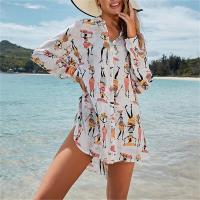 Summer New Style Beach Print Bikini Blouse Bohemian Top Wrapped Skirt Dear Beach Casual Party Dress Swimsuit Cover Up Cardigan