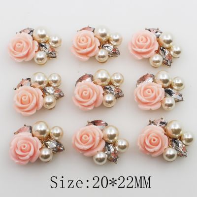 New 10Pc 20*22mm Oval Pearl Resin Roses Button Golden Metal Wedding Bride Holding Flowers Decorate Hair Accessories Scrapbook Haberdashery