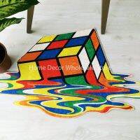 Color Rubiks Cube Shape Cute PlayRoom Decoration Bedroom Non-Slip Soft Flannel Area Rugs Gifts For Living Room Decor Carpet Brain Teasers