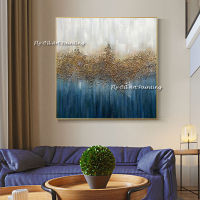 Abstract No Frame Canvas Golden Grain Blue Oil Painting Modern Modular Picture Wall 100 Handmade Wall Home Decoration As A Gift