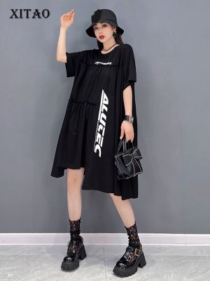 XITAO Dress Fashion Casual Women Black T-shirt Dress