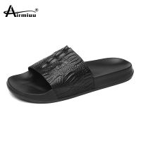 Faux Leather Slippers Men Outdoor Slides Flat Flip Flops Microfiber Leather Sandals Summer Casual Comfortable Shoes zapatillas