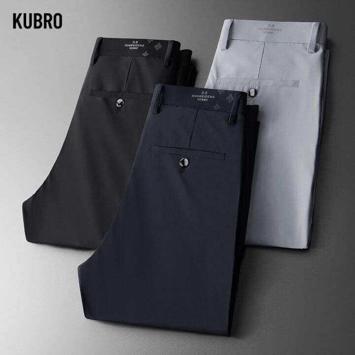 kubro-2023เสื้อผ้ากางเกงระบายอากาศผ้ายืดลำลองสำหรับผู้ชายกางเกงสูทขากระบอกฤดูใบไม้ร่วงแฟชั่นแนวธุรกิจเก๋ไก๋