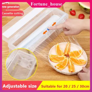 Plastic Food Wrap Dispenser For Kitchen With Slide Cutter Adjustable Cling  Film Cutter Preservation Foil Storage Box Kitchen