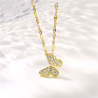 Elegant Stainless Steel Chain Zircon Crystal Butterfly Pendant Women Necklaces Fashion Valentines Day Gift Jewelry For Female