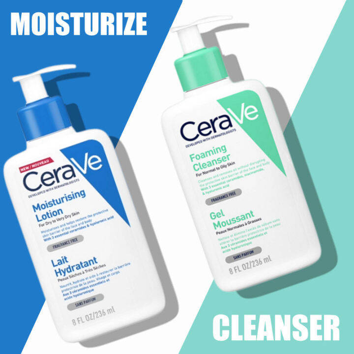 2PCS CeraVe Cleaner Moisturizing Lotion Set Foaming Face Wash Gentle