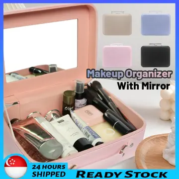 Travel Makeup Case with LED Light&Mirror Cosmetics Storage Box Adjustable  Mirror