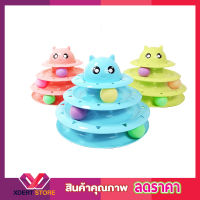 Cat toy ของเล่นแมว รางบอลพลาสติก 3 ชั้น รูปตัวการ์ตูน พร้อมลูกบอล 3 ลูก Circular Turntable Cat Toy ของเล่นแมวโต ของเล่นแมวเด็ก ขนาด 24.5x19.5 ซม. T1255