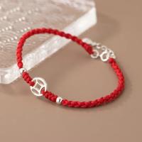 1pc/Lot 925 Sterling Silver Handmade Red Rope Chinese Coin Bracelets 21cm Adjustable Women Simple Wrisbands Arm Jewelry Gifts Charms and Charm Bracele