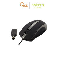 Anitech เมาส์ออปติคอล หัว USB และ PS/2 อะแดปเตอร์ 1000 DPI สายยาว 1.5 เมตร รุ่น A532-BK