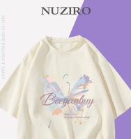 NUZIRO(พร้อมส่ง)เสื้อยืดแขนสั้น พิมพ์ผีเสื้อสี ผ้านิ่ม เด้ง ใส่สบาย สไตล์เกาหลี #I0087