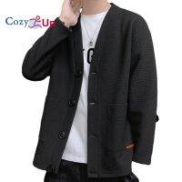 Cozy Up Men เสื้อแขนยาวน้ำหนักเบาแจ็คเก็ตสีทึบกระเป๋าขนาดใหญ่ตกแต่งคอวีกระดุมแถวเดียว