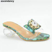 Latest Green Color Shoes for Women Sandals 2021 Fashion Women Clear Rhinestone Heels High Heels Sexy Ladies Ladies Dress Shoes