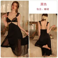 2023 Hot Girl Pure Desire Ice Silk Stitching Tramsparent Yarn Long Comfortable Breathable Strap Nightdress Home Wear Suit S2787