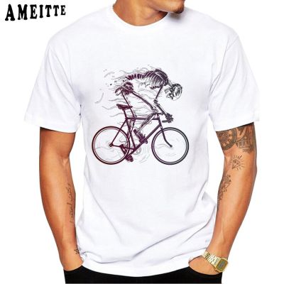 Vintage Funny Worn Out Is A Bikes Print T-shirt Summer Men Short Sleeve Old Bicycle And Skull Design Casual Tops Boy White Tees XS-6XL