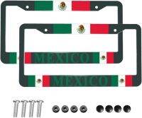 ธงเม็กซิกันป้ายทะเบียนรถกรอบ2ชิ้นธงชาติเม็กซิโกสไตล์รักชาติป้ายทะเบียนรถแผ่นป้ายทะเบียนสีดำเม็กซิโกปลอกคอกันสุนัขเลียแผ่นด้านหน้ากรอบป้ายทะเบียน