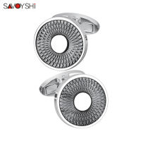 SAVOYSHI คลาสสิกรอบโลหะ Cufflinks สำหรับบุรุษเสื้อฝรั่งเศสสูงขัดสีดำ Cuff Links ธุรกิจของขวัญฟรีแกะสลักที่กำหนดเอง-Yrrey