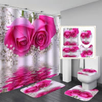 Waterproof Bathroom Shower Curtain Flower Curtain Sets Toilet Cover Non-Slip Mat Rug Car Set Home Decor Access sorry