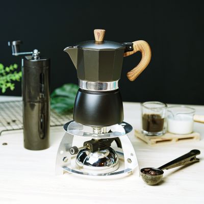 (สีดำ) ชุดเตาแก๊สมินิ + กาต้มมอคค่าพอท Moka pot + เครื่องบดมือหมุน + 2-1 ช้อนตักกาแฟ