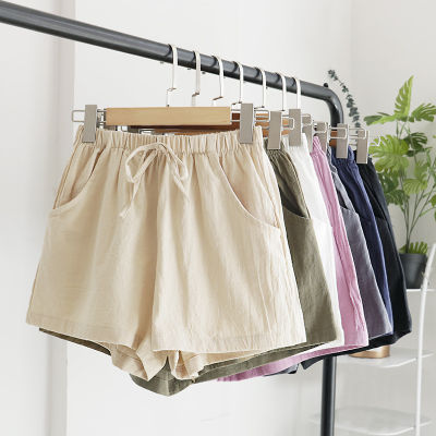 [Women Shorts pants] กางเกงขากว้างแบบบางไซส์ใหญ่สไตล์เกาหลีสำหรับฤดูร้อนและฤดูใบไม้ร่วงกางเกงขาสั้นผ้าฝ้ายและผ้าลินินเอวสูงเอวยางยืดกางเกงลำลองทรงหลวม