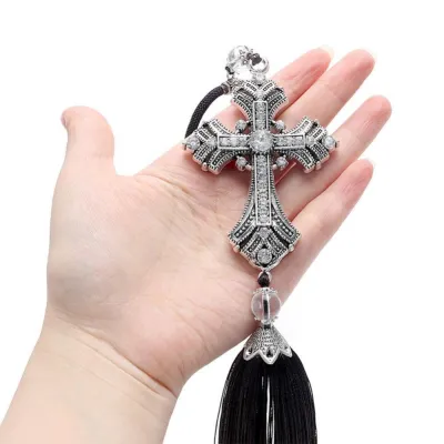 Fashion New Style Rhinestone Cross Jesus Christian Car Rear View Mirror Hanging Pendant Decor Car Accessories Supplies Products