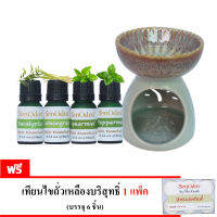 SenOdos ชุดเซ็ต น้ำมัน + เตาเผา น้ำมันหอมระเหย (กลิ่นหอมมินต์สดชื่น) Essential Oil Minty Refresh Set 10ml x 4กลิ่น (ยูคาลิปตัส,เปปเปอร์มินต์,สเปียร์มินต์และตะไคร้) (Free เทียนทีไลท์ เทียนไขถั่วเหลืองบริสุทธิ์ 15 กรัม 1 แพค ราคา 355 บาท)