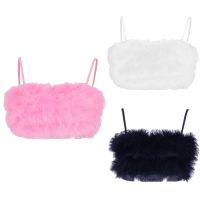 [A LIKE] Womens Sexy Crop Top Sleeveless Solid ColorCamisole Fluffy Plush Night Party Clubwear Bralkies Vest