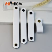 AOYIHOM Modern Minimalist Kitchen Cabinet Storage Leather Pulls White Nordic Cowhide Furniture Handle Drawer Wardrobe Door Knob