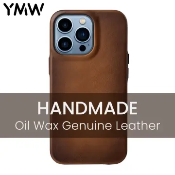 YMW Handmade Oil Wax Genuine Leather Case for iPhone 15 14 Pro Max