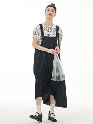 XITAO Dress Women  Asymmetrical Denim Sleeveless Dress