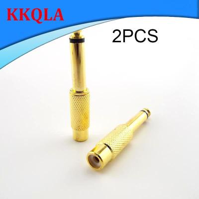 QKKQLA 2pcs 6.35mm 1/4" Male Mono Plug to 6.5mm RCA Female Jack Audio AV Adapter Connector Plug TS Sound Mixer Gold Plated