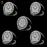 5PCS Euro Proud Masonic Commemorative Coin Faith Hope Charity Silver Plated Metal Challenge Coins Home Decor Collectible Badge