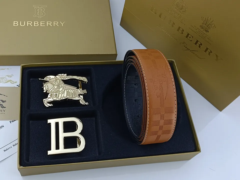 ▷High Quality◁ Original Burberrys Men's Business Suits Leather Dress Belt  Double Buckle Belt Cowhide Young Men Gift Set Male Waistband