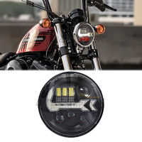 ไฟหน้า LED 5.75นิ้วสำหรับรถจักรยานยนต์ Harley Softail ไฟหน้าสูงต่ำปิดผนึกลำแสงสีขาวสีแดง DRL โปรเจคเตอร์กลมสีดำ