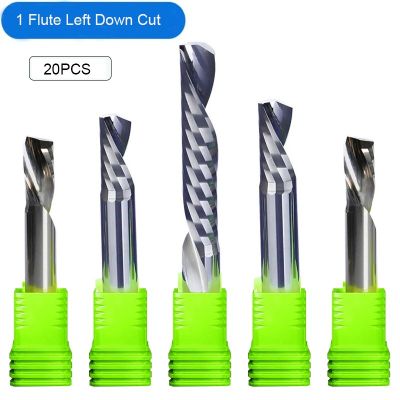 20pcs 3.175 / 4/5/6 / 8mm 3A ขลุ่ยเดี่ยวลงตัดเกลียวซ้าย CNC End Mill Carbide Milling Cutter งานไม้