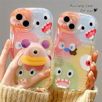 RouJiang เคสสำหรับ Samsung A34 A14 A54 A04 A02s A04s A04E A24 A23 A13 A03 A30s A52 A50s A52s การ์ตูนน่ารักเคสโทรศัพท์ปิดขอบโค้งสัตว์ประหลาดฝาครอบพร้อมตัวยึด A03s