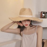 ✧♤ Raffia straw hat with big eaves and raffia for women summer beach vacation sun hat sun visor hat Panama hat travel