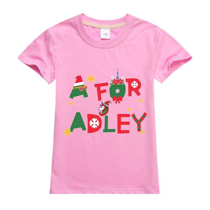 เสื้อยืดแขนสั้น พิมพ์ลายการ์ตูน A for Adley แฟชั่นฤดูร้อน สําหรับเด็ก