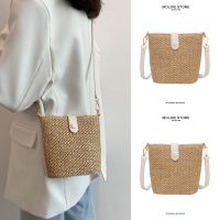 Summer Messenger Bucket Bag Seaside Beach Straw Bag Handwoven Bag Female 2023 New Artistic Rattan Bag 【QYUE】